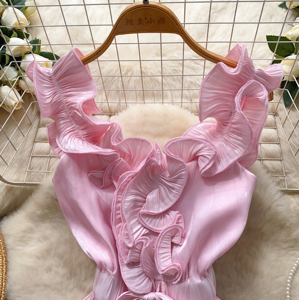 Niche Ruffled Lace-up Satin Top