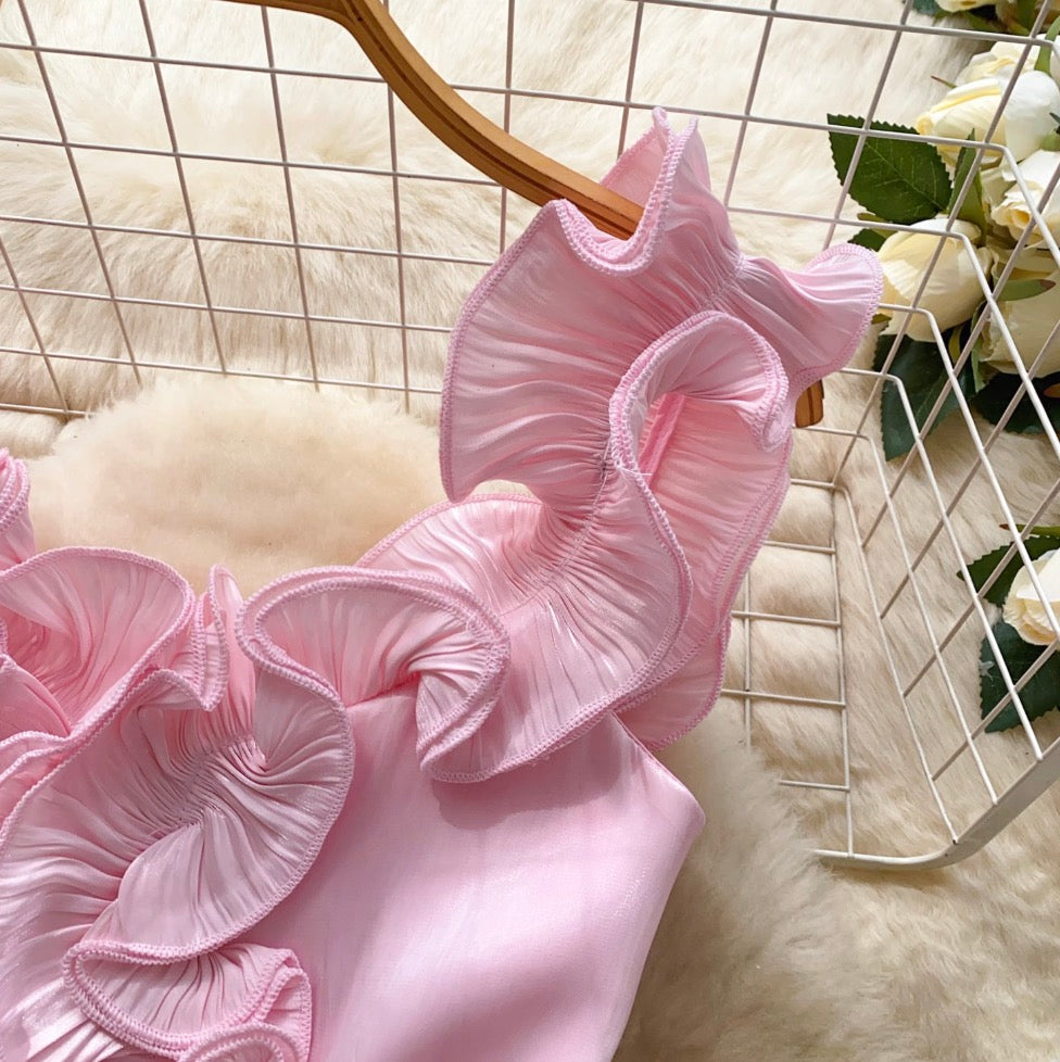 Niche Ruffled Lace-up Satin Top