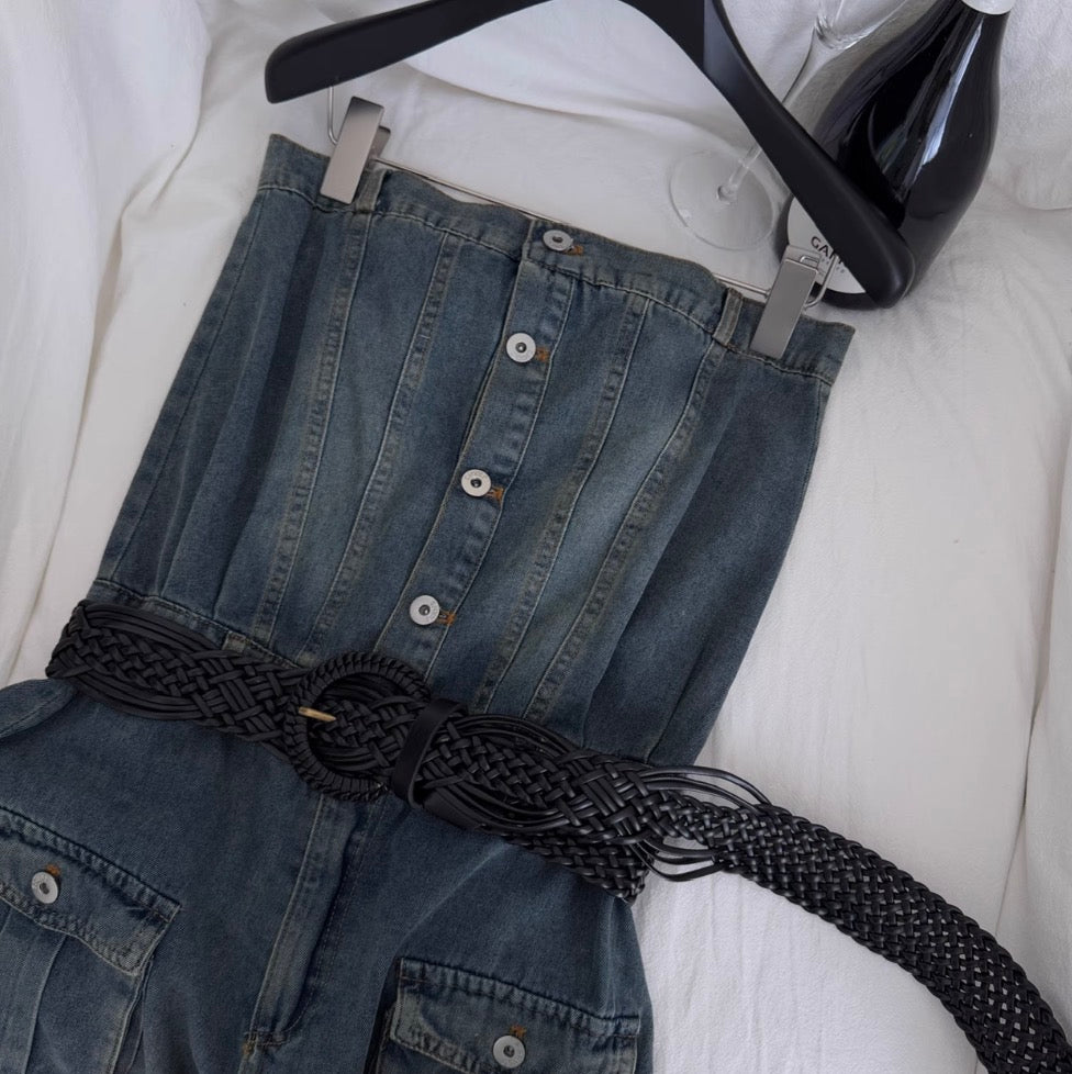 Vintage Distressed Blue Denim Rompers