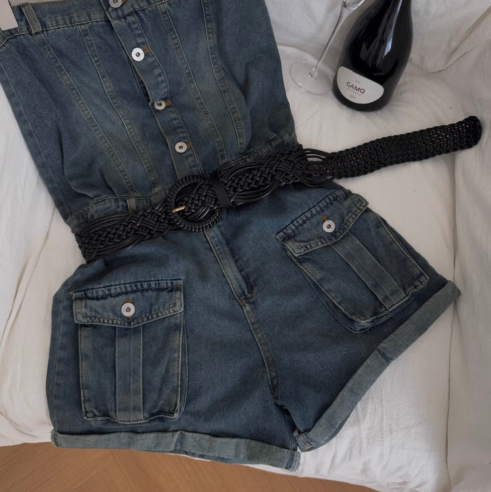 Vintage Distressed Blue Denim Rompers