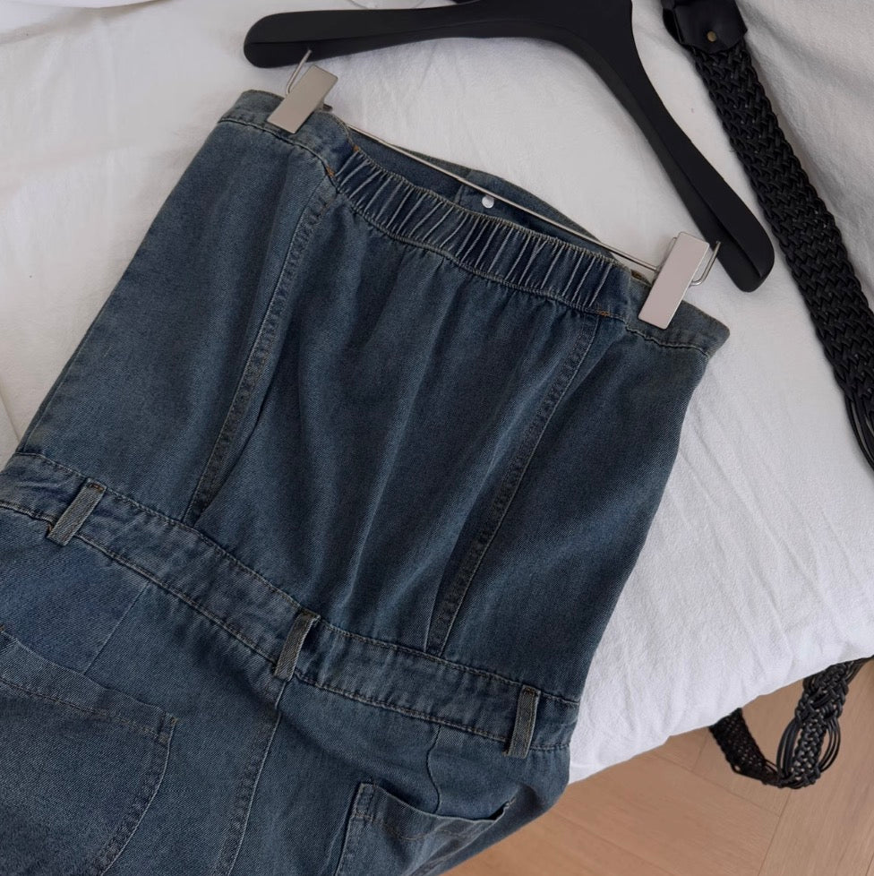 Vintage Distressed Blue Denim Rompers
