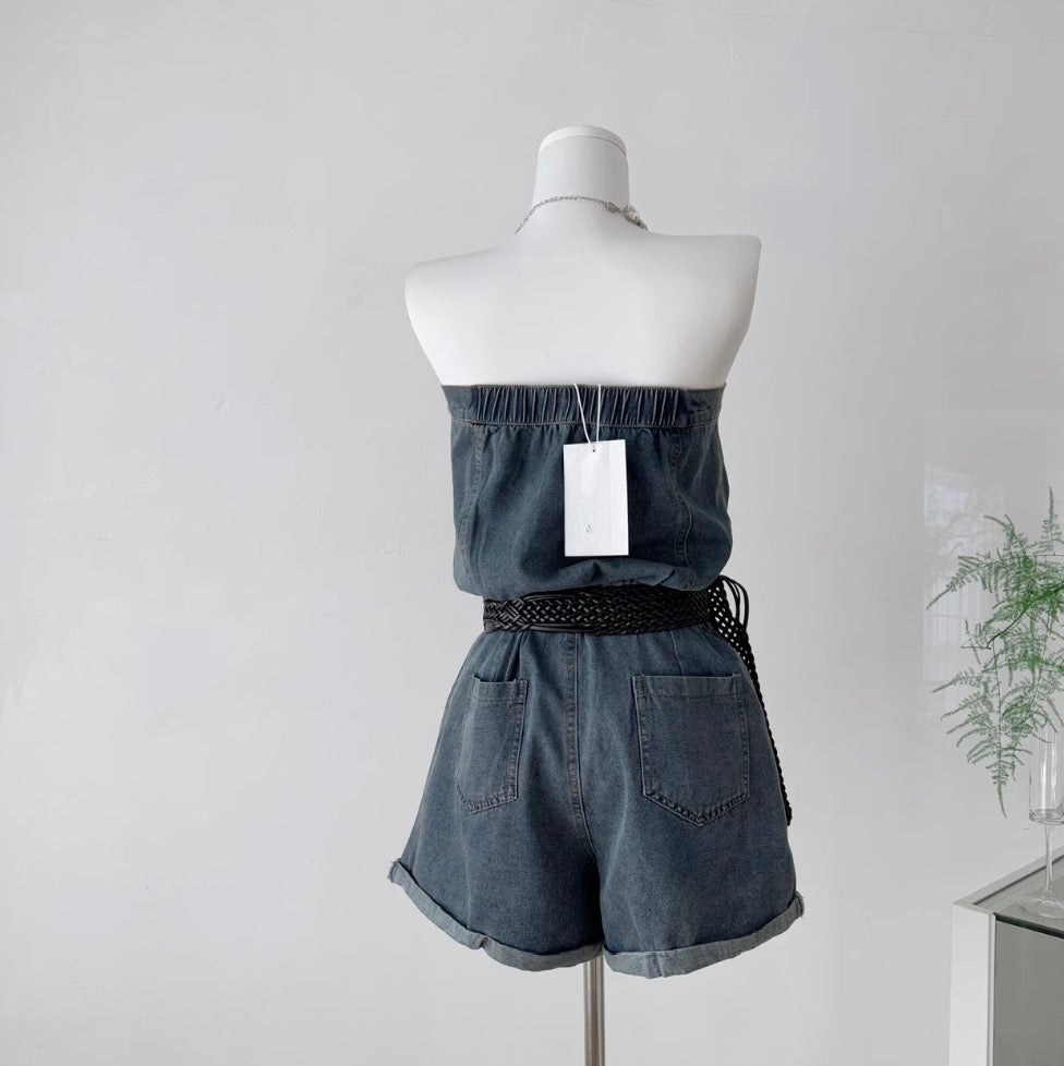 Vintage Distressed Blue Denim Rompers