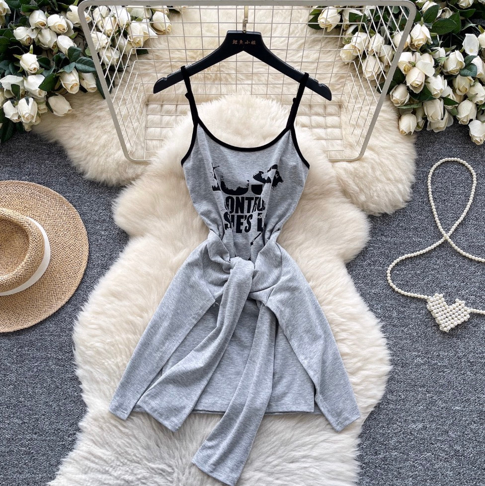 Faux Two-pieces Monogrammed Slip Dress