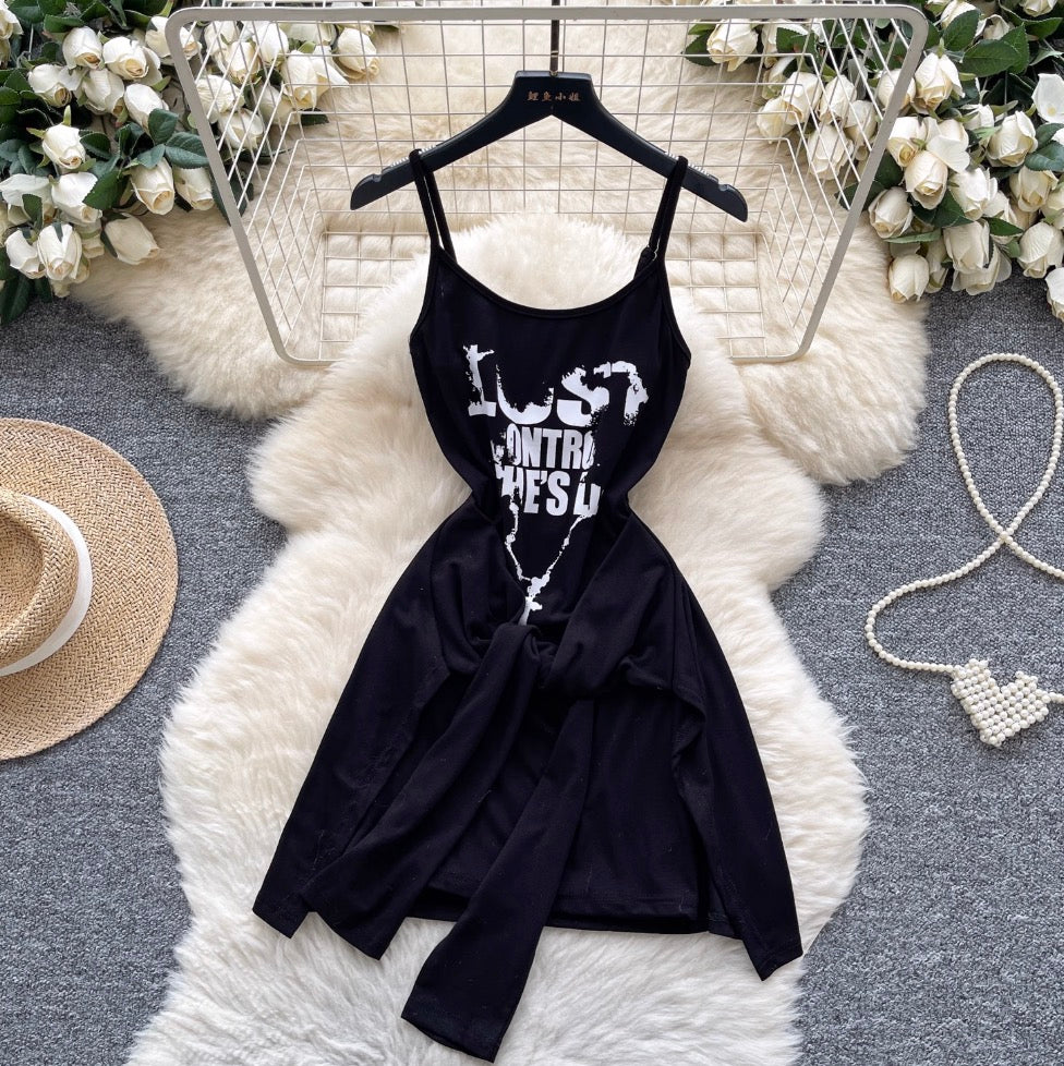 Faux Two-pieces Monogrammed Slip Dress