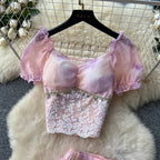 Courtly Sequined Tie-dye Top & Skirt 2Pcs