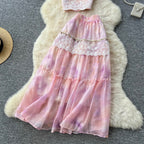 Courtly Sequined Tie-dye Top & Skirt 2Pcs