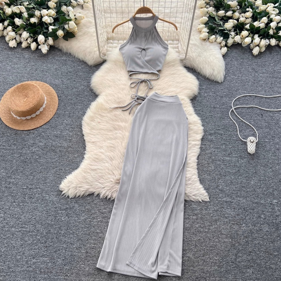 Halter Top & Drawstring Skirt 2Pcs