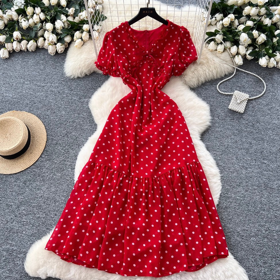 Vintage Polka Dot Ruffled Dress
