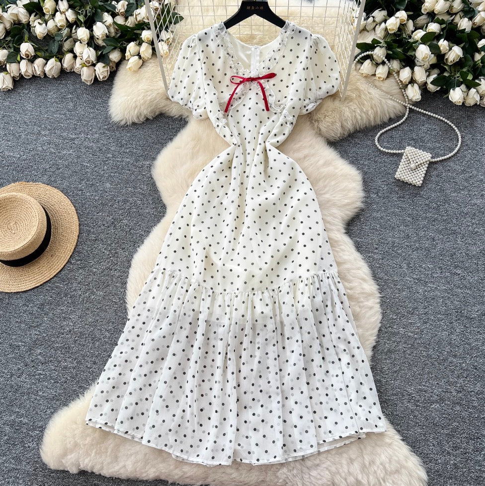 Vintage Polka Dot Ruffled Dress