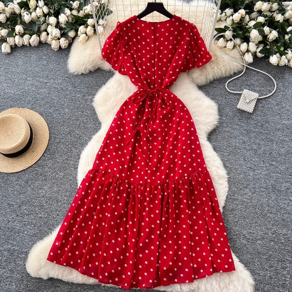Vintage Polka Dot Ruffled Dress