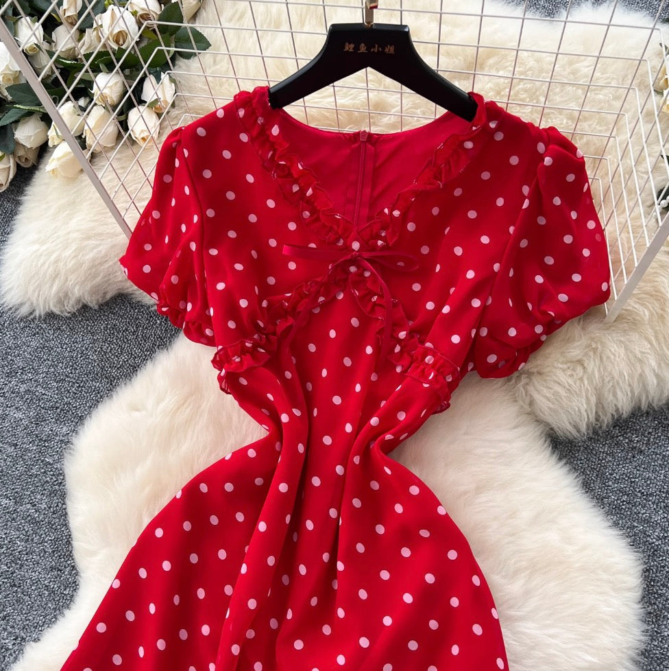 Vintage Polka Dot Ruffled Dress
