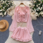 Sunscreen Cardigan & Pleated Skirt 2Pcs