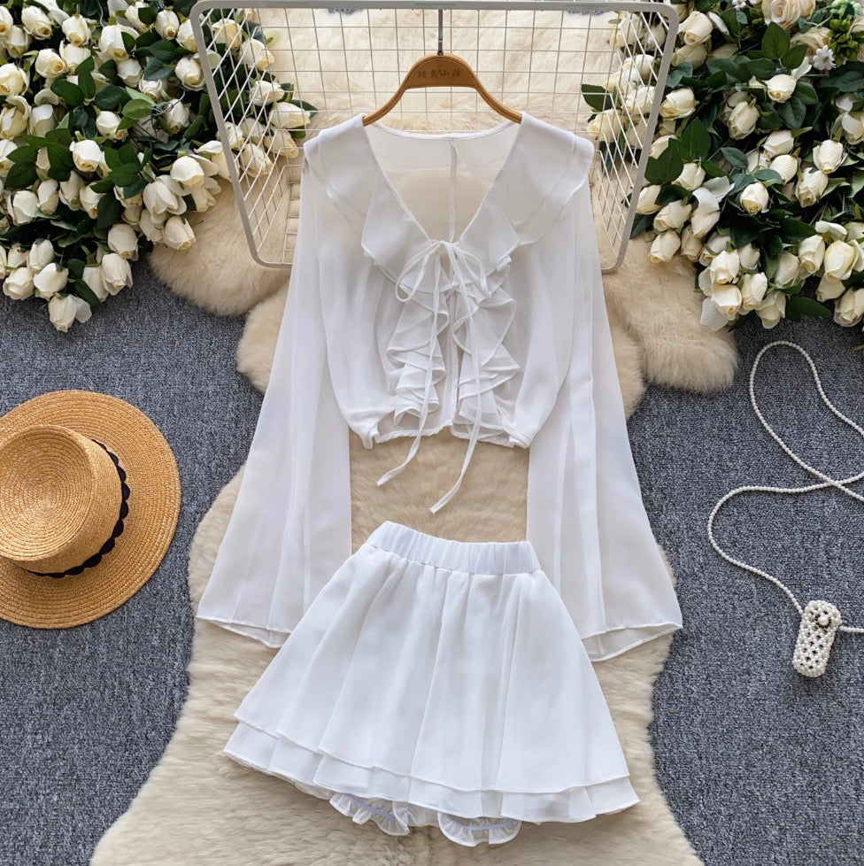 Sunscreen Cardigan & Pleated Skirt 2Pcs