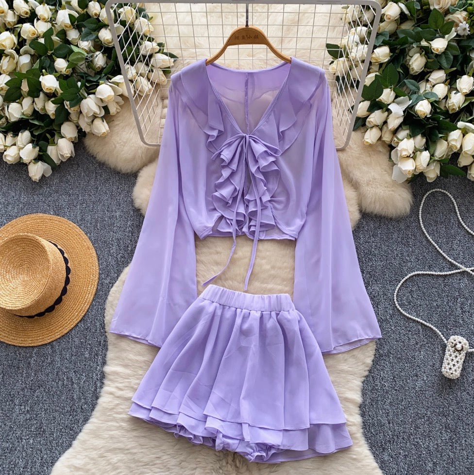Sunscreen Cardigan & Pleated Skirt 2Pcs