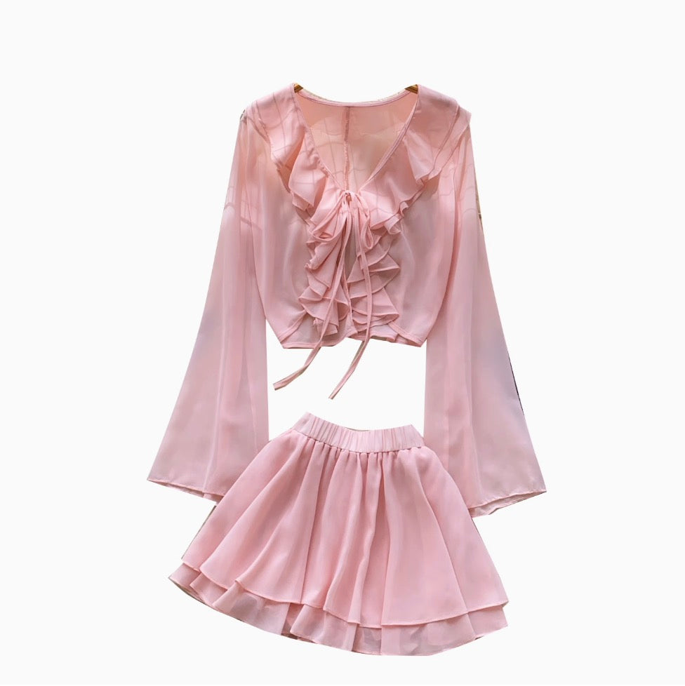 Sunscreen Cardigan & Pleated Skirt 2Pcs