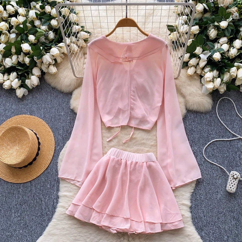 Sunscreen Cardigan & Pleated Skirt 2Pcs