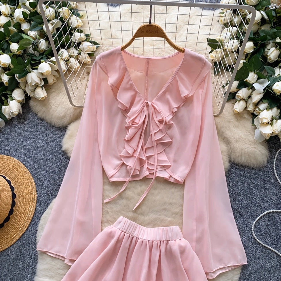 Sunscreen Cardigan & Pleated Skirt 2Pcs