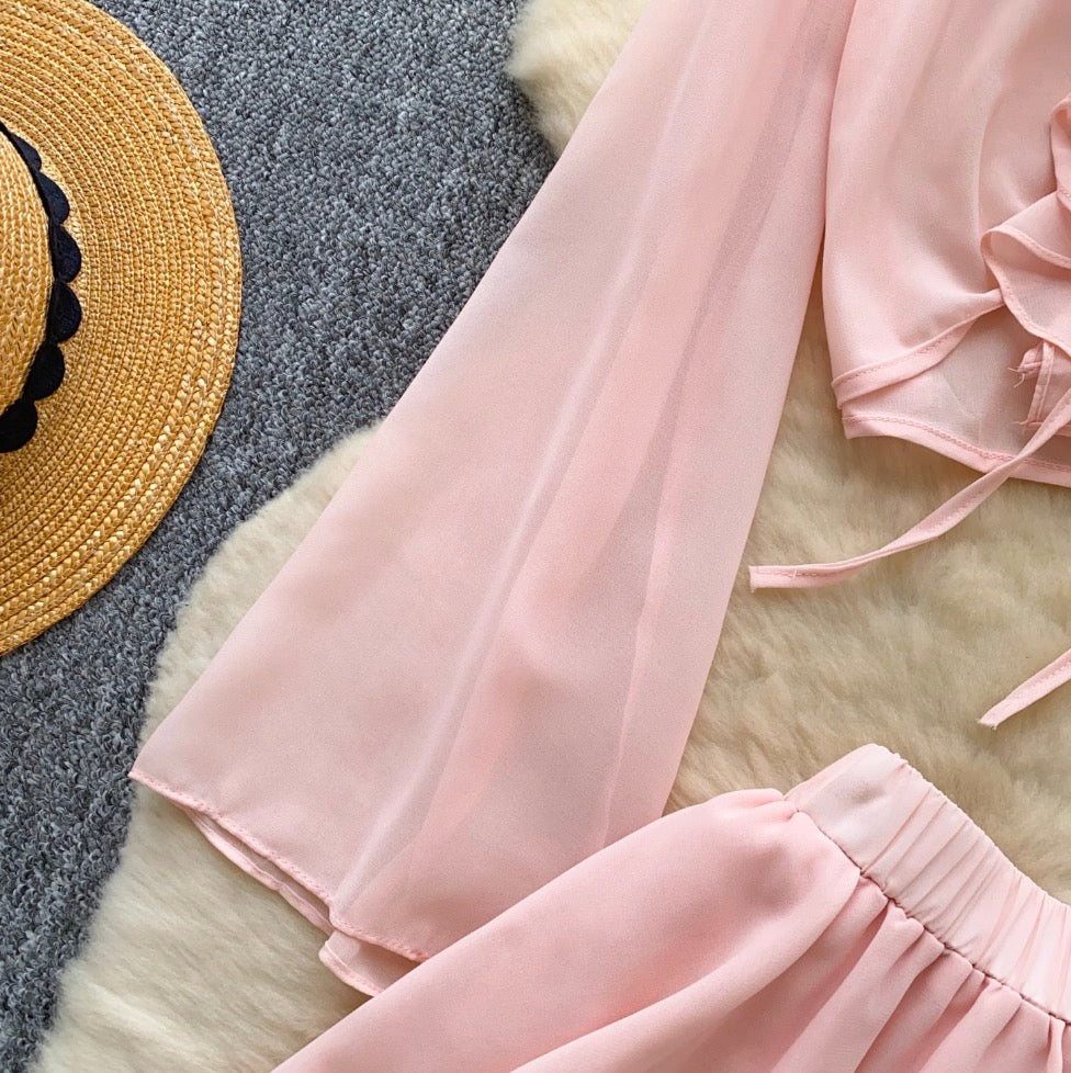 Sunscreen Cardigan & Pleated Skirt 2Pcs