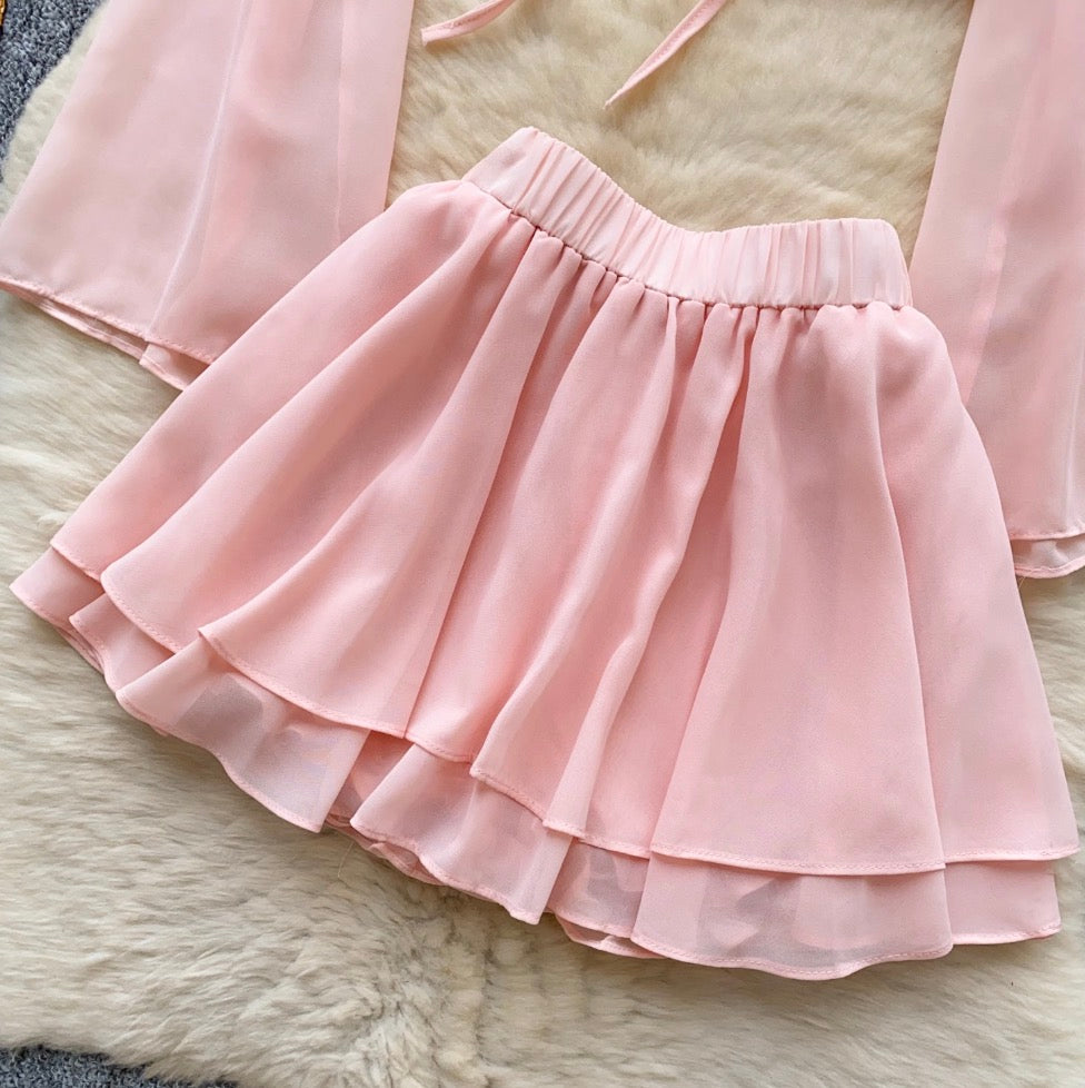 Sunscreen Cardigan & Pleated Skirt 2Pcs