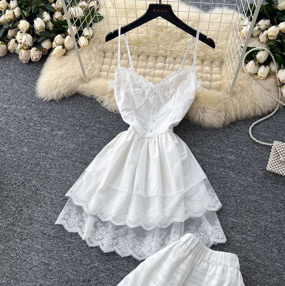 Lace Camisole & Skirt White 2Pcs