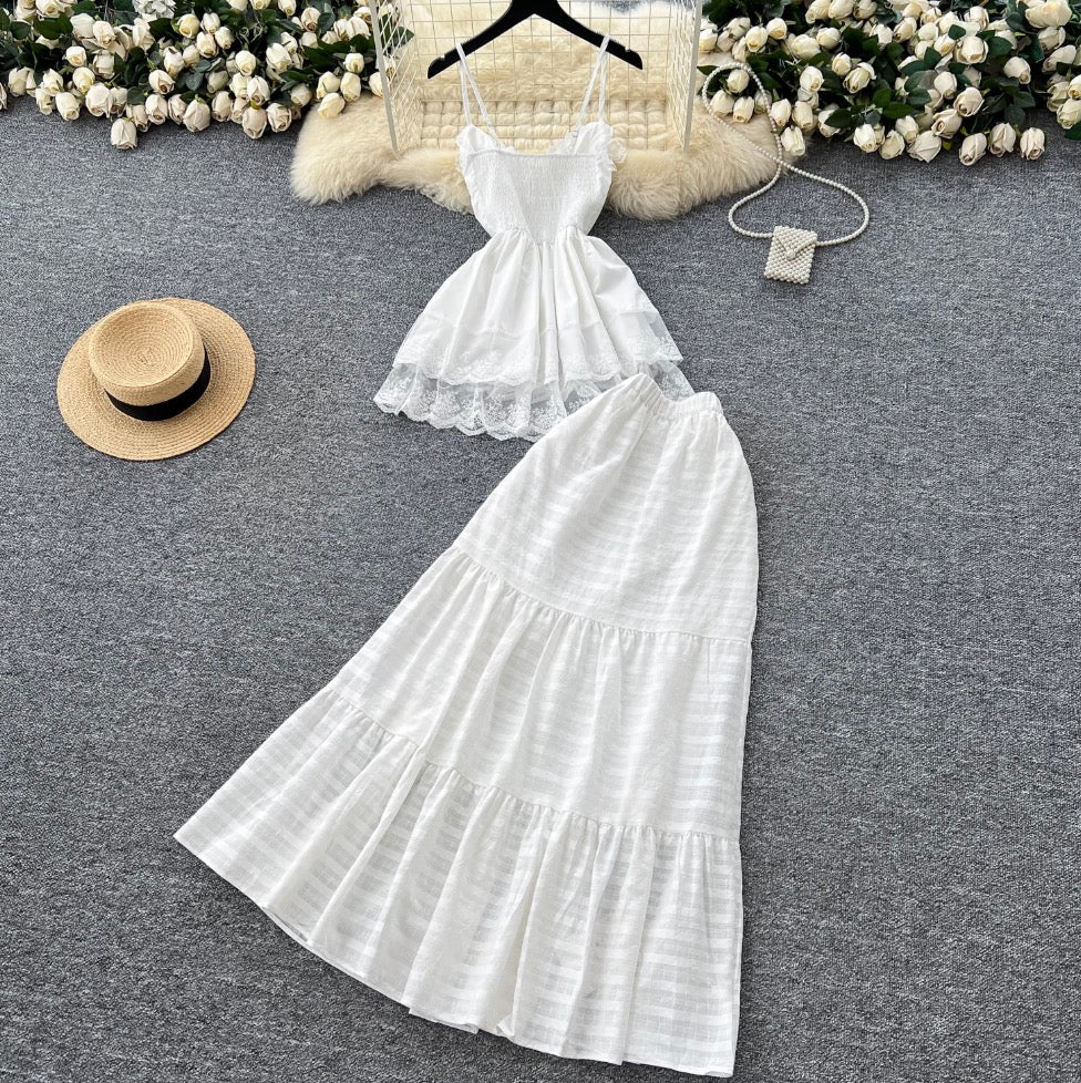 Lace Camisole & Skirt White 2Pcs