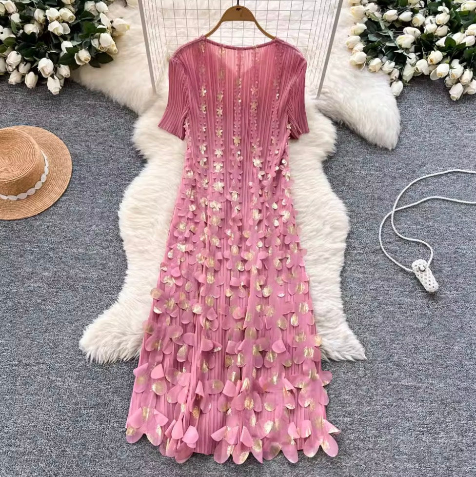 Niche Stamped Gold Pleated Dress