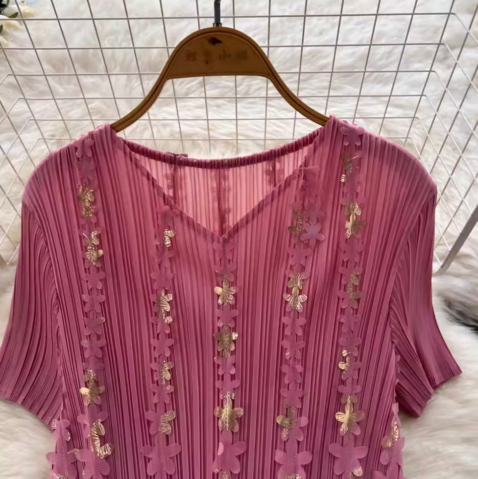 Niche Stamped Gold Pleated Dress