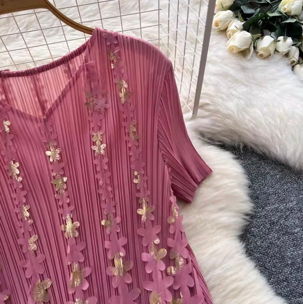 Niche Stamped Gold Pleated Dress