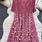 Niche Stamped Gold Pleated Dress