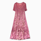 Niche Stamped Gold Pleated Dress