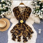 Irregular Design Leopard Printed Mesh Top