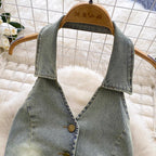 Chic Halter Denim Pleated Dress
