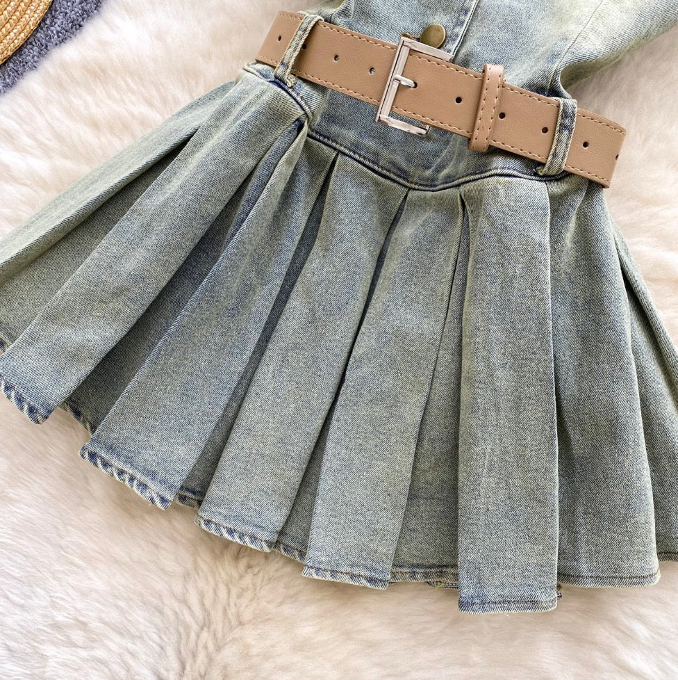 Chic Halter Denim Pleated Dress