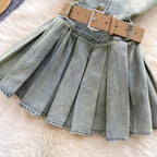 Chic Halter Denim Pleated Dress