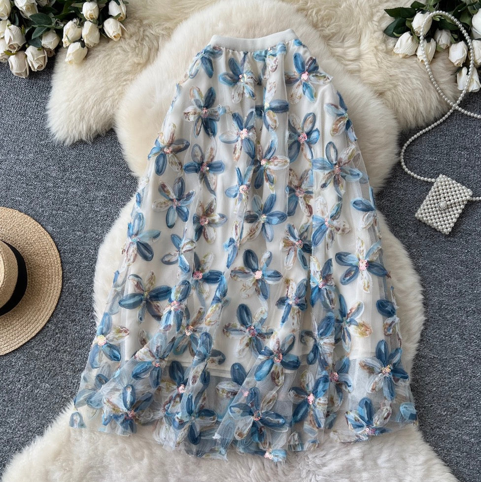 Fairy 3D Floral Mesh Half-body Skirt