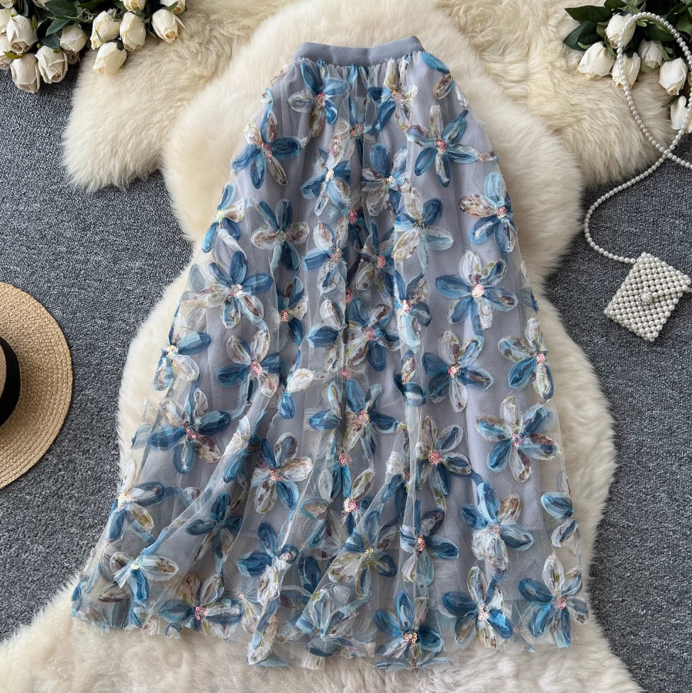 Fairy 3D Floral Mesh Half-body Skirt