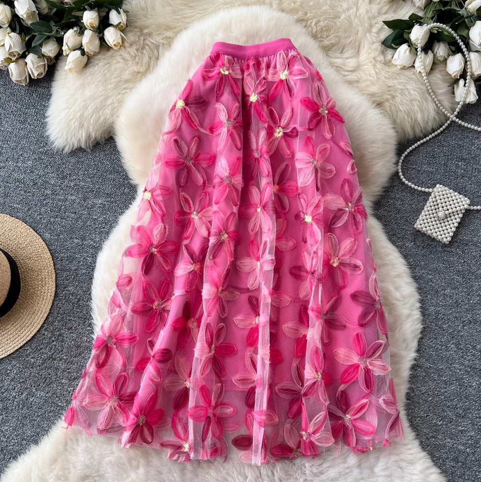 Fairy 3D Floral Mesh Half-body Skirt