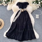 Niche Ruffled Patchwork Bustier Dress