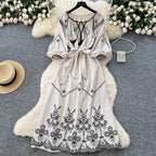 Bohemian Embroidered Lace-up Dress