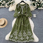 Bohemian Embroidered Lace-up Dress