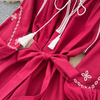 Bohemian Embroidered Lace-up Dress