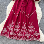 Bohemian Embroidered Lace-up Dress