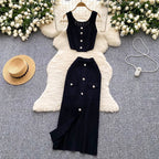 Cardigan Vest & Split Skirt Knit 2Pcs