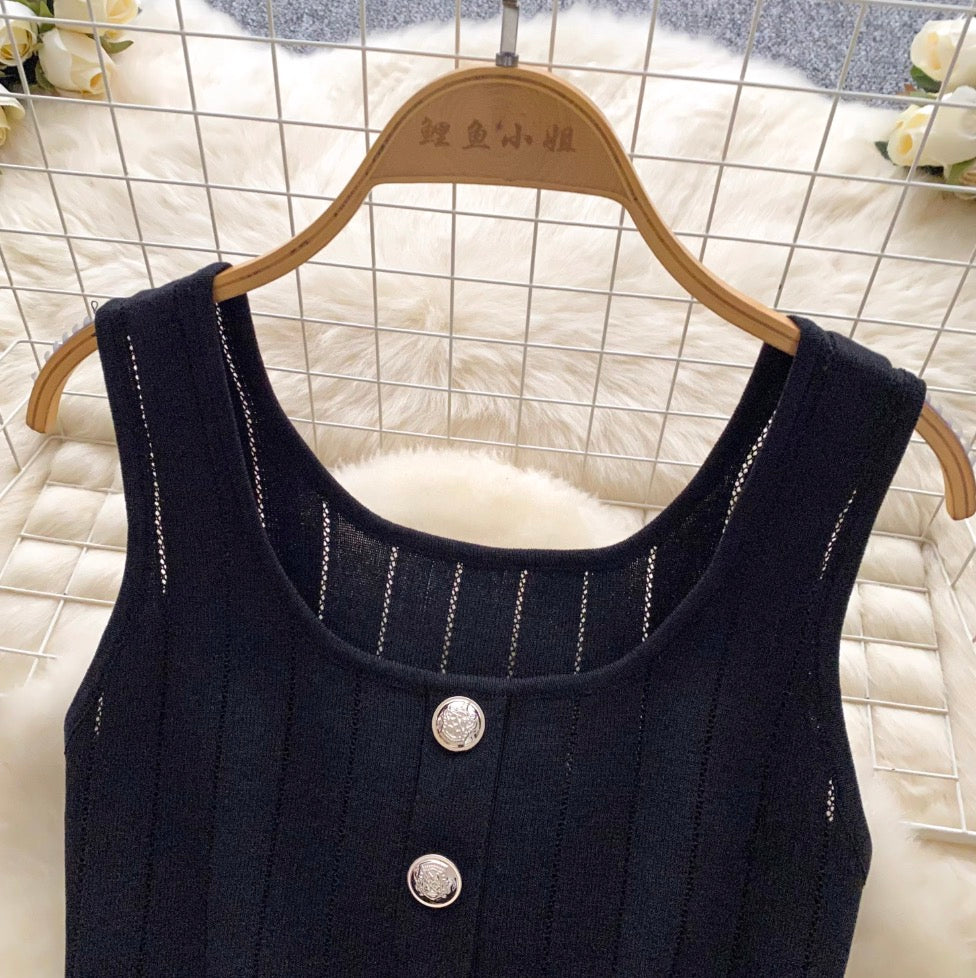 Cardigan Vest & Split Skirt Knit 2Pcs