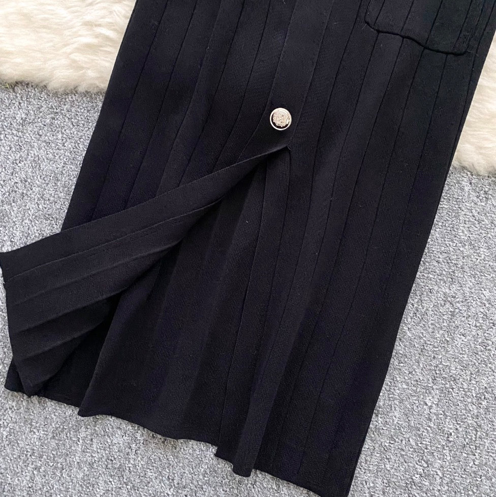 Cardigan Vest & Split Skirt Knit 2Pcs