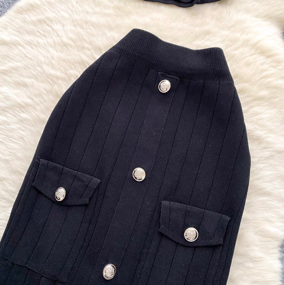 Cardigan Vest & Split Skirt Knit 2Pcs