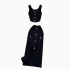 Cardigan Vest & Split Skirt Knit 2Pcs
