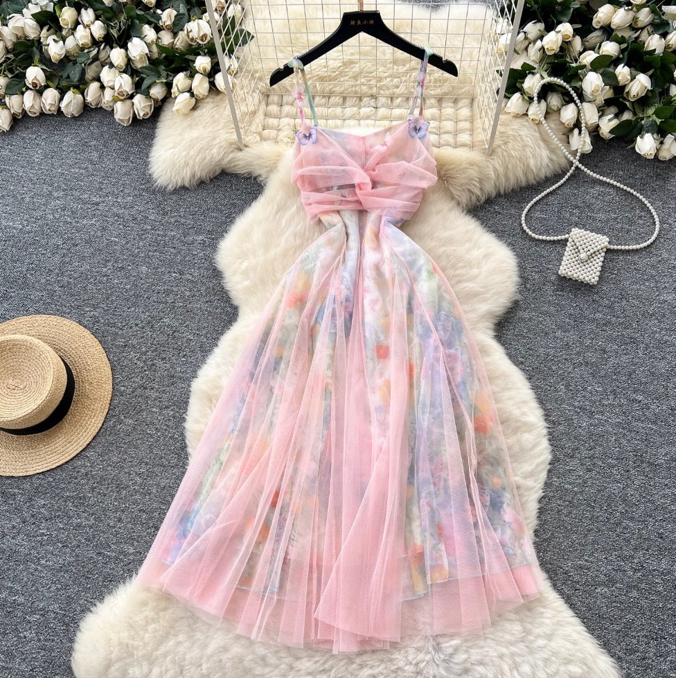 Sweetie Tie-dye Colorful Mesh Slip Dress
