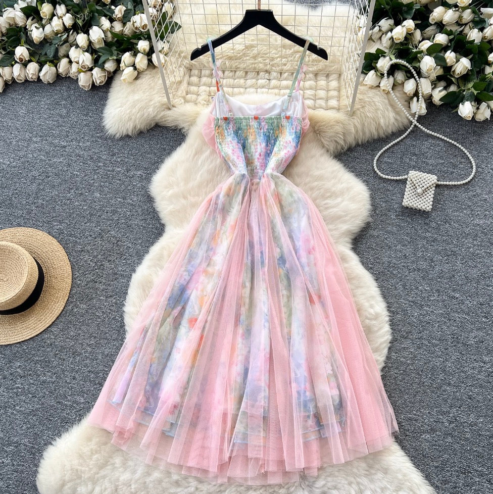Sweetie Tie-dye Colorful Mesh Slip Dress