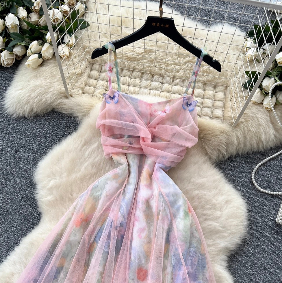 Sweetie Tie-dye Colorful Mesh Slip Dress